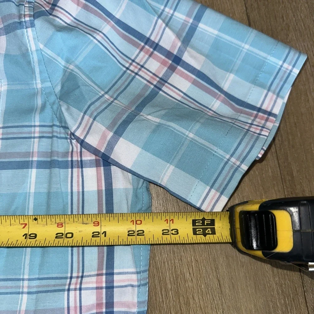 Chaps Men's Everyday Classic S/S Button‎ Down Plaid Shirt Pastel Stretch Med NWT